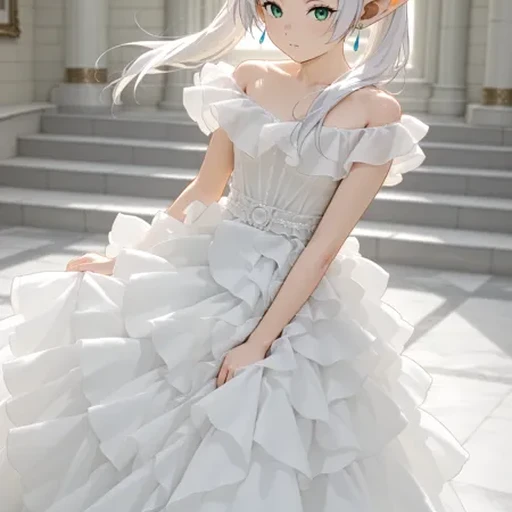 ruffled bridal gown illust